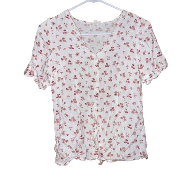 Fat Face Womens Floral Button-Up Top Short Sleeves Textured Design UK 34 / US 2 - Picture 1 of 6